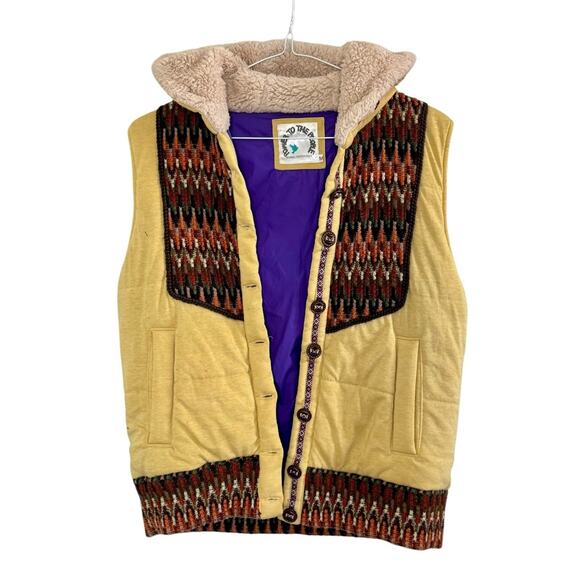 POWER TO THE PEOPLE Crochet Sherpa Lined Hooded Vest Boho Streetwear Retro Sz M - Picture 2 of 10